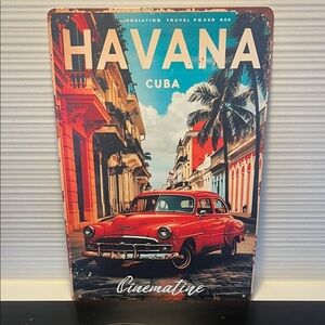 Havana Cuba Vintage Metal Sign - Red and Blue